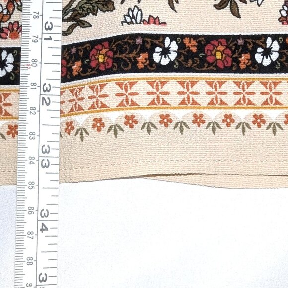 NWT Blu Pepper | Crochet Lace Sleeves Floral Print Tan Shift Dress | Size Small - Picture 12 of 12